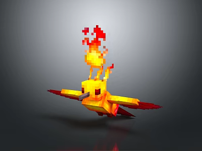 Pixel Art Flying Animal With Flaming Red Orange Wings And Fiery Appearance 3d model