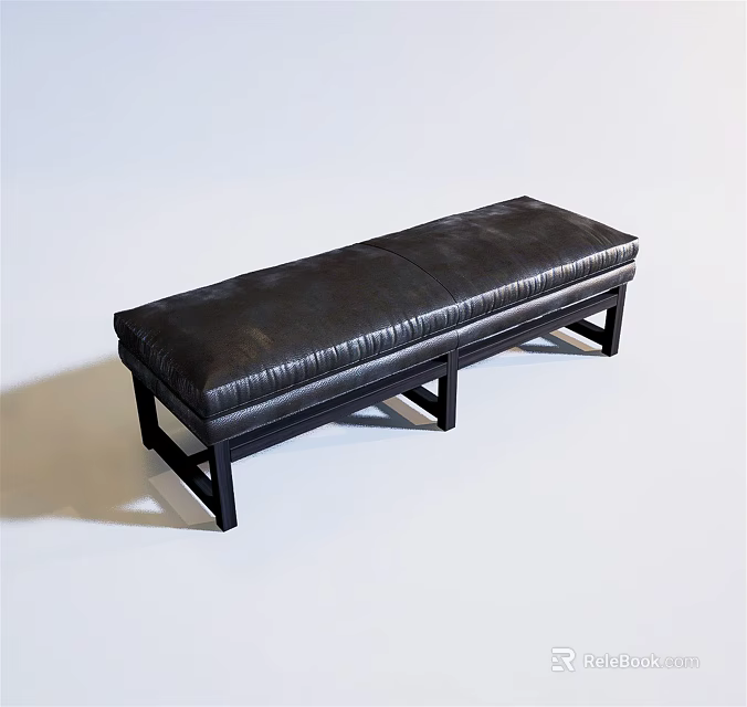 Black Leather Tufted Bench with Modern Black Frame Design for Living Room Seating 3d model 
