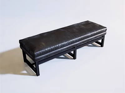 Black Leather Tufted Bench with Modern Black Frame Design for Living Room Seating 3d model