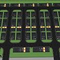 Detailed 3D Model of Parking Lot With Roads Lawns and Street Lights