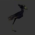 3D Model Bird with Purple Brown Feathers Yellow Beak and Legs on Gray Background