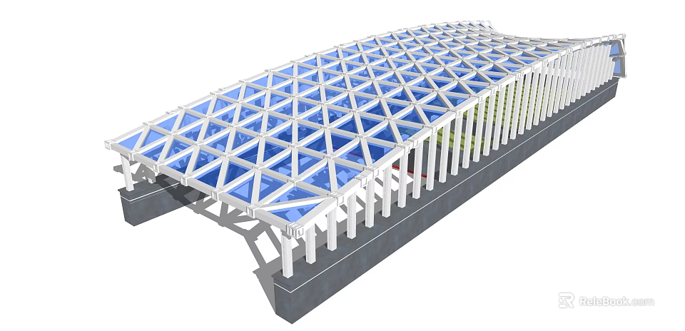 Modern Grid Structure Glass Roof With White Frame And Transparent Design 3d model 