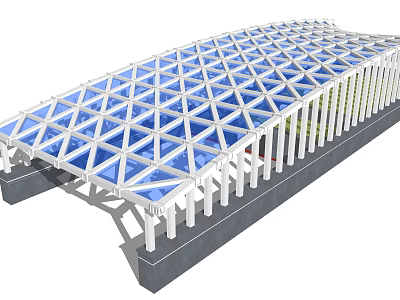Modern Grid Structure Glass Roof With White Frame And Transparent Design 3d model