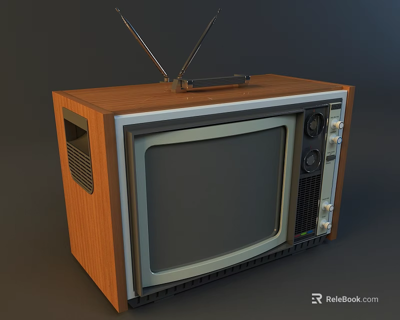 Vintage Wooden Case Television With Antenna Control Knobs And Classic Screen 3d model 