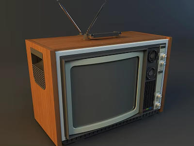 Vintage Wooden Case Television With Antenna Control Knobs And Classic Screen 3d model