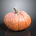 Fresh Orange Pumpkin With Textured Skin And Stem On Dark Reflective Surface For Fall