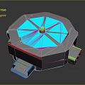 Octagonal Modern Tech Device With Blue Transparent Top Radial Structure And Black Base