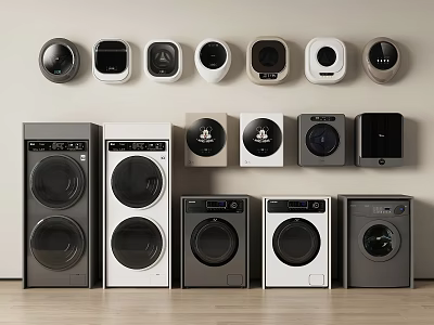 Different Styles And Colors Of Washing Machines Including Vertical And Wall Mounted 3d model
