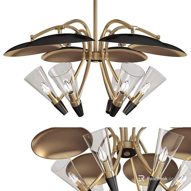 Elegant Modern Chandelier With Golden Brass Frame And Transparent Glass Shades 3d model 