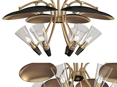 Elegant Modern Chandelier With Golden Brass Frame And Transparent Glass Shades 3d model