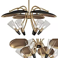 Elegant Modern Chandelier With Golden Brass Frame And Transparent Glass Shades