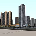 Modern High Rise Residential Buildings Complex With Urban Architectural Design and Surrounding Road Network