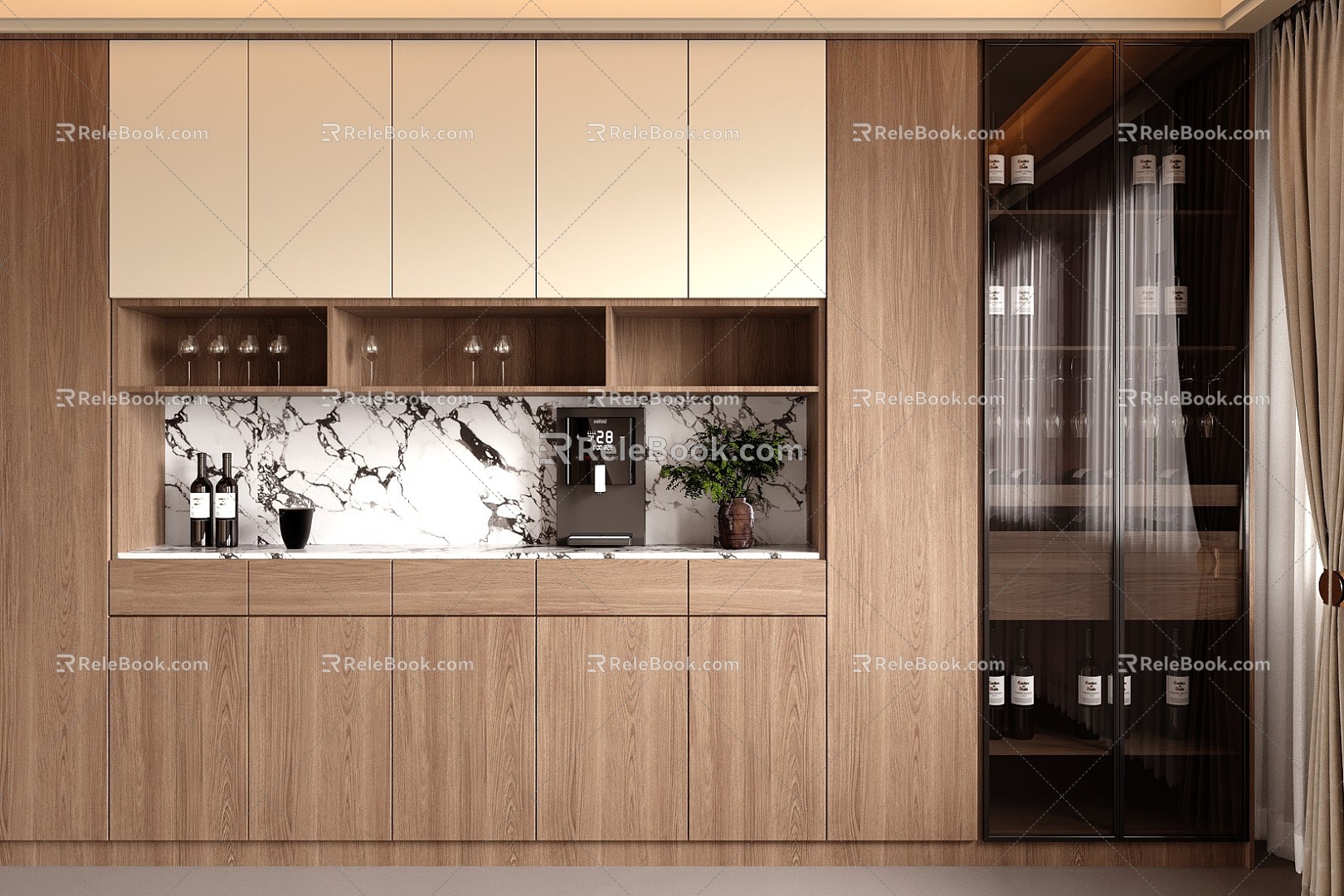 Modern Log Sideboard Wine Cabinet Sideboard Tea Cabinet Finished Sideboard Glass Door Wine Cabinet Glass Door Decorative Cabinet 3d model