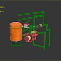 Industrial Fluid Handling System With Orange Tank Gray Pipes And Motor Pump