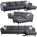 Gray Leather Sectional Sofa With Decorative Pillows Throw Blanket And Wooden Legs