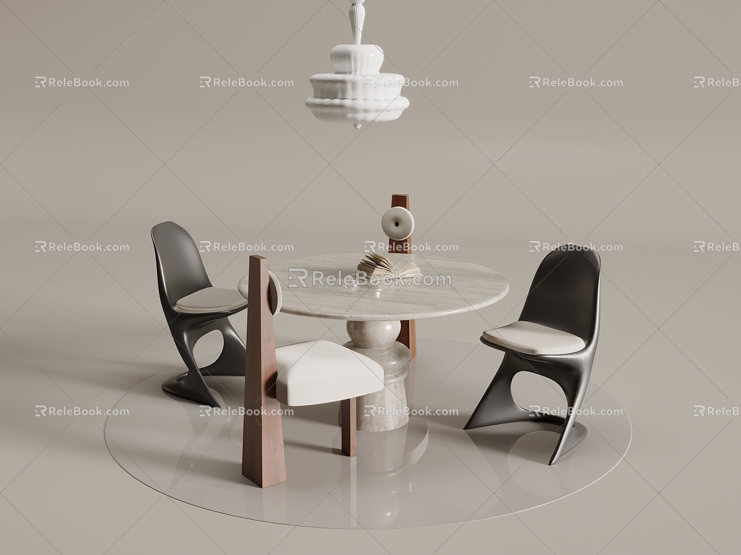 Middle style dining table and chair round dining table 3d model