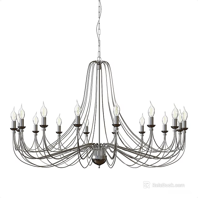 Modern Metal Chandelier With Intricate Wire Design And Multiple Bulbs 3d model 