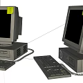 Two Vintage Desktop Computers With Monitors CPUs Keyboards And Yellow Sticky Notes 3d model