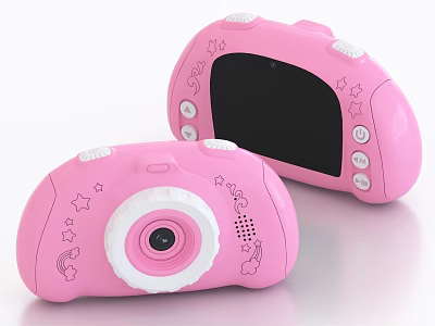 Cute Pink Kids Digital Camera With Star Patterns Screen And Buttons For Children 3d model