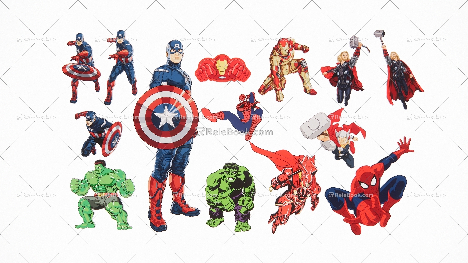 Modern 2D Avengers Iron Man Thor Hulk Silhouette 3d model