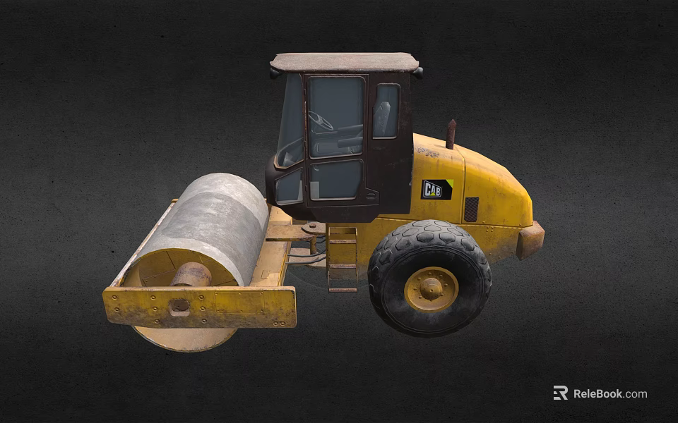 Yellow Road Roller Construction Vehicle With Steel Drum And Large Wheels 3d model 