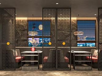 New Chinese Hot Pot Restaurant Dining Table and Chair Front Desk Lantern Barbecue Cold Cabinet 3d model