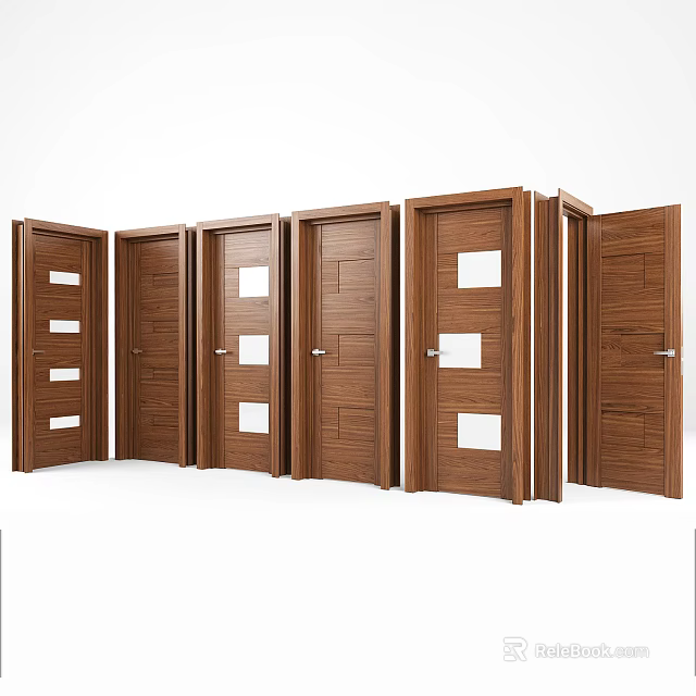 Multiple Wooden Swing Doors With Panel Design For Home Interior Spaces 3d model