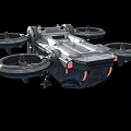 SciFi Inspired Flying Vehicle With Metallic Body Four Rotors And Red Lights Design