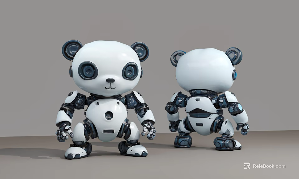 Smart Panda Shaped Robot Design With White Black Body And Mechanical Features 3d model 
