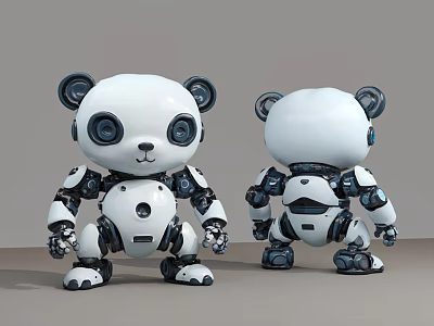 Smart Panda Shaped Robot Design With White Black Body And Mechanical Features 3d model