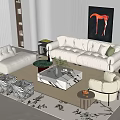 Modern Sofa Coffee Table Set with Marble Top White Armchair Zebra Ottoman and Floor Lamp