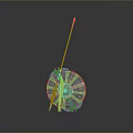 Traditional Decorative Weapon With Golden Shaft Red Tassel And Circular Metal Guard Design