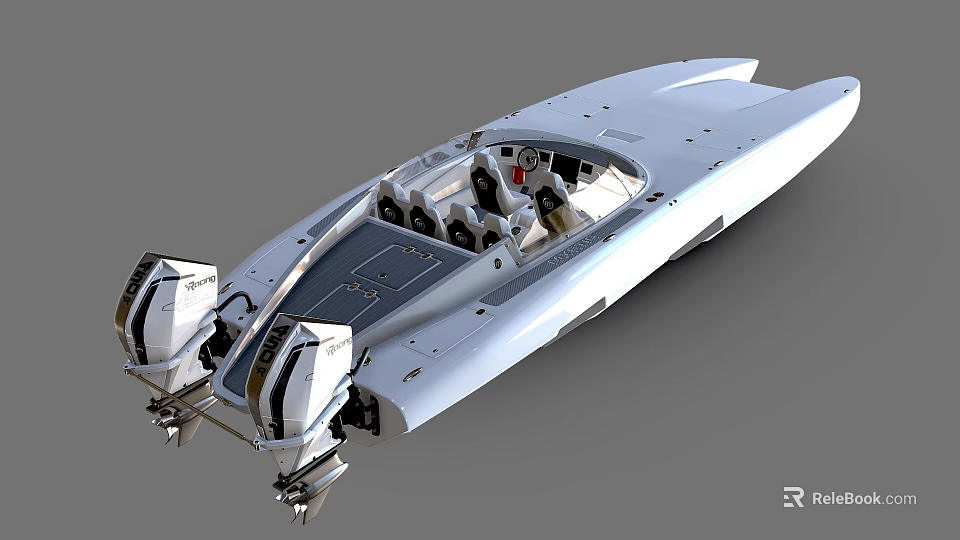 Luxurious Modern Streamlined Yacht With Open Cockpit Silver Exterior And Advanced Propulsion 3d model 