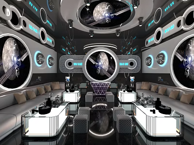 Futuristic KTV Interior With Space Theme And Sofas 3d model