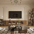 Vintage Solid Wood TV Cabinet With Arched Glass Doors For Elegant French Living Room