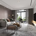 Modern Living and Dining Room Interior With Wooden Walls Sofa Dining Table Chairs And Pendant Lights