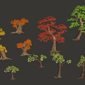 Different Types of Arborescent Trees with Colorful Foliage and Varied Sizes
