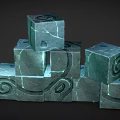 Intricate Green Stone Cubes With Spiral Patterns Stacked In Layered Formation 3d model
