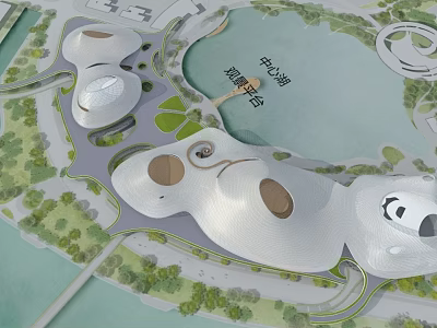Cultural Center with Modern Architecture Near Center Lake and Scenic Viewing Platform 3d model