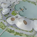 Cultural Center with Modern Architecture Near Center Lake and Scenic Viewing Platform