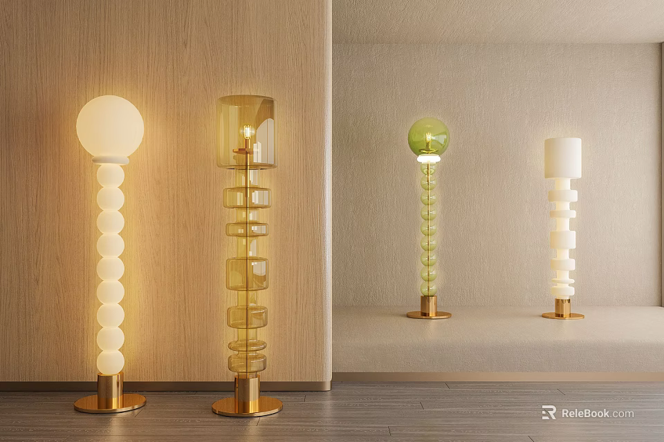 Modern Floor Lamps With Unique Design Gold Base And Colorful Shades For Living Room 3d model 