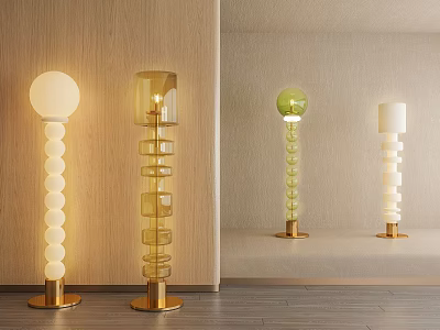 Modern Floor Lamps With Unique Design Gold Base And Colorful Shades For Living Room 3d model