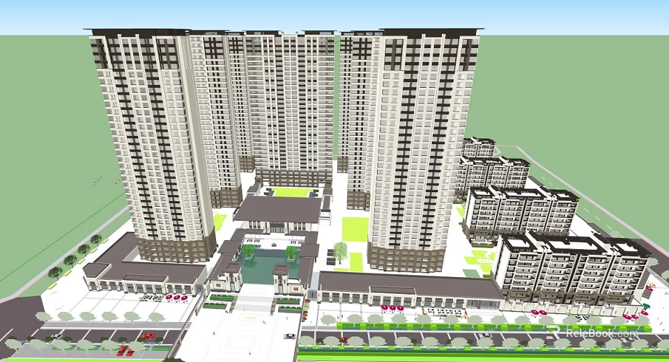 Modern High Rise Residential Complex With Multiple Apartment Buildings And Green Areas 3d model 