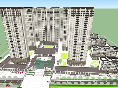 Modern High Rise Residential Complex With Multiple Apartment Buildings And Green Areas 3d model