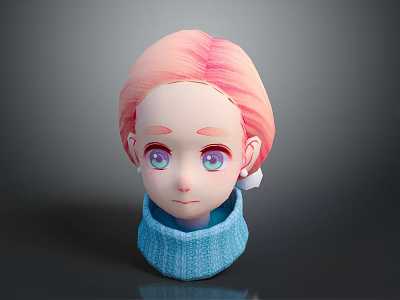 Game Movie Character With Pink Hair Purple Eyes And Blue Turtleneck Sweater 3d model