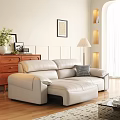 Modern Cozy Living Room Beige Leather L shaped Sofa and Coffee Table Set