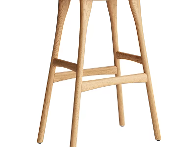 Natural Wooden Bar Stool With Modern Sleek Legs And Crossed Support Design 3d model