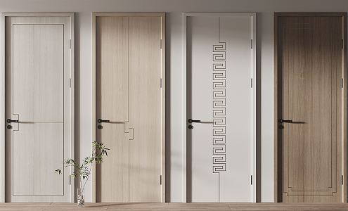 New Chinese Style Flat Door Single Door 3d model