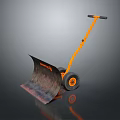 Orange Wheeled Snow Shovel With Black Handle Wheels And Metal Blade