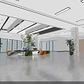 Modern Open Lobby Front Desk Reception Interior With Green Plants Large Windows And Comfortable Sofas